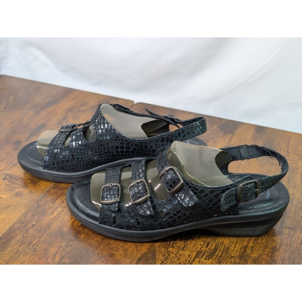 Flexus Women Adriana Black Leather Adjustable Sandals Size 39 ITALY